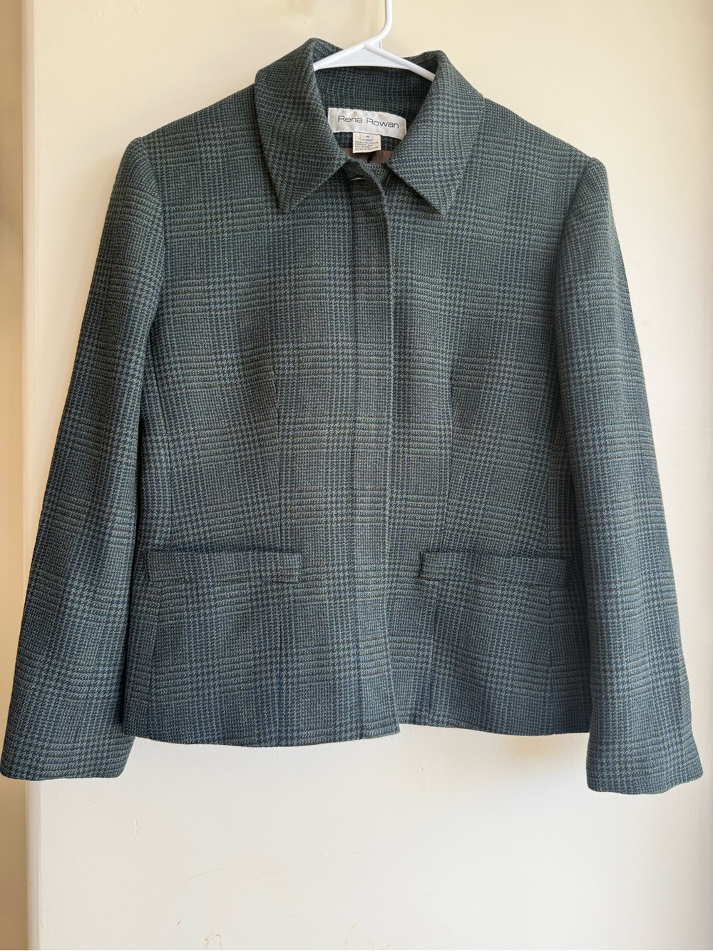 Rena Rowan Vintage 100% Worsted Wool Plaid Zipper Blazer Jacket Size 4